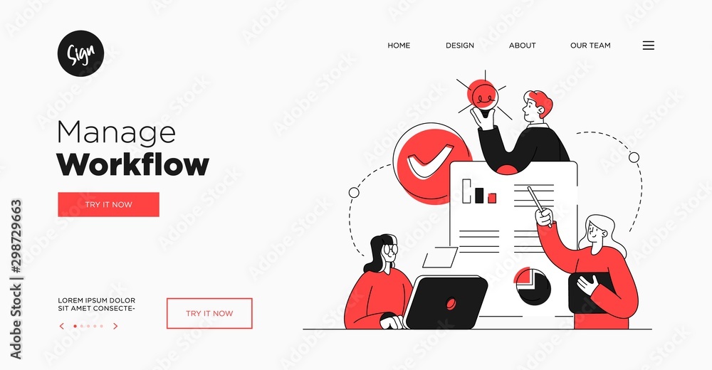 Poster presentation slide template or landing page website design. business concept illustrations. modern f