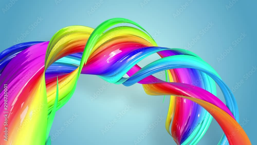 Poster fantastic beautiful ribbons of rainbow color twisted and bent, colorful creative background with sof