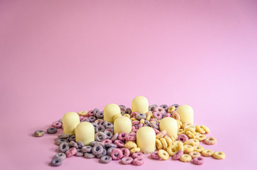 Fototapeta na wymiar A delicious pile of sweets marshmallows cereal