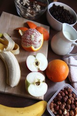 Preparation of traditional Bircher Muesli with fresh fruits