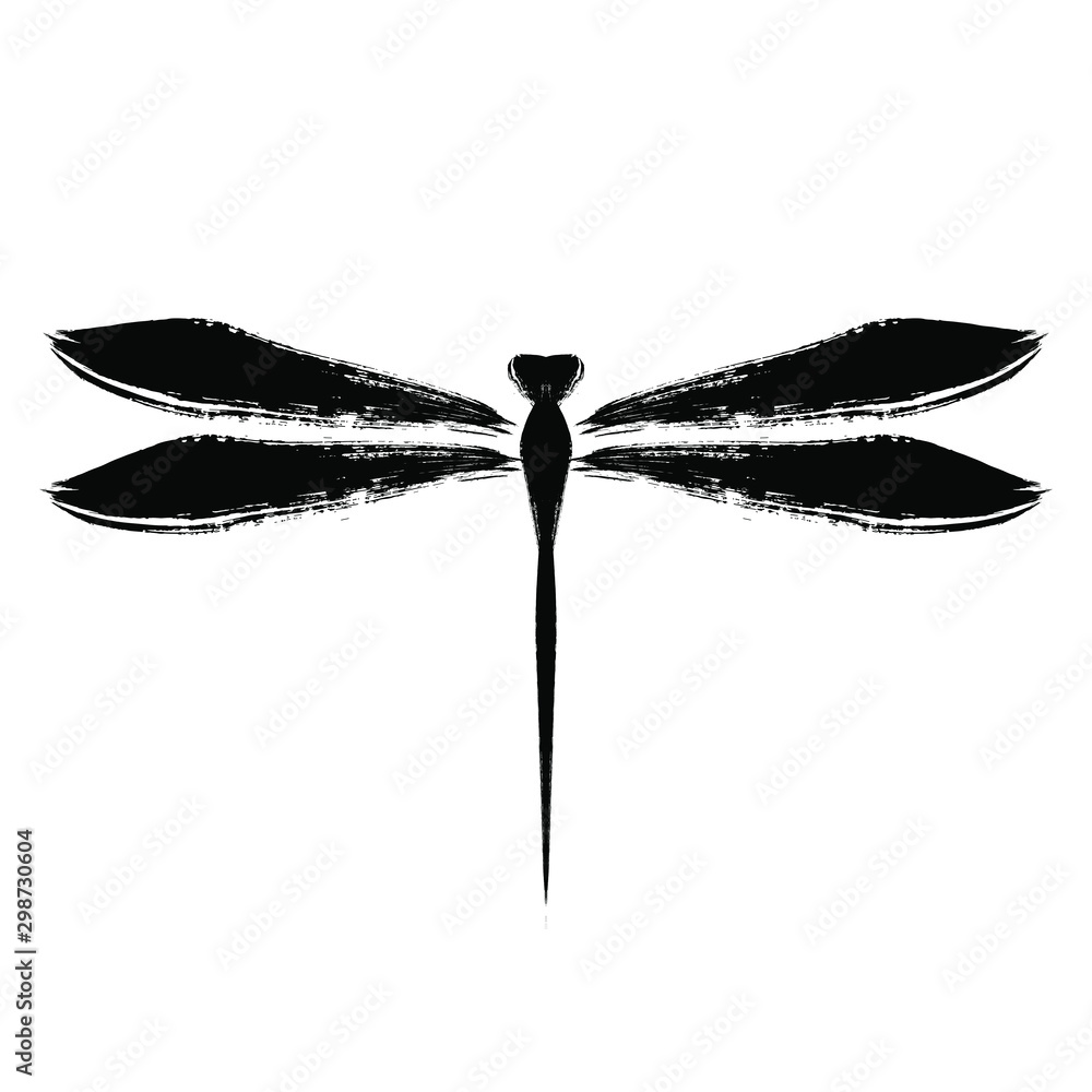 Wall mural black dragonfly silhouette vector illustration isolated on white background..