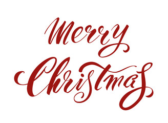 Merry Christmas red hand lettering inscription to winter holiday design, calligraphy vector illustration.Creative typography for Holiday Greeting Gift Poster. Calligraphy Font style Banner.