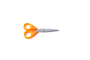 Orange scissor on white background.