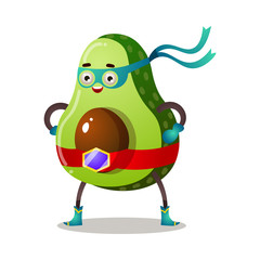 Green avocado in traditional mask of superhero vector illustration
