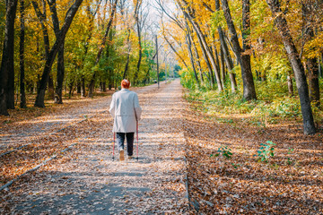 elderly women walk in the autumn