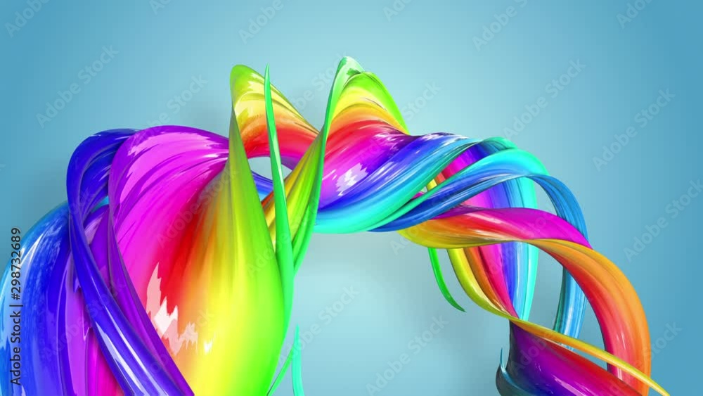 Poster fantastic beautiful ribbons of rainbow color twisted and bent, colorful creative background with sof