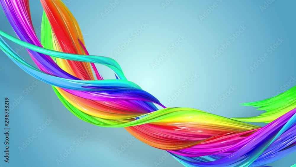 Poster fantastic beautiful ribbons of rainbow color twisted and bent, colorful creative background with sof