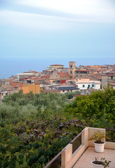 View of a sea hamlet from the hilltop.  The village of Marina di Camerota, Salerno, Italy.