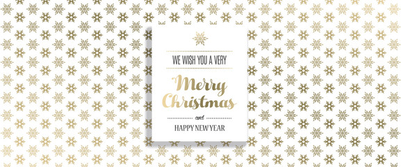 Christmas golden vector background illustration with snowflakes and Merry Christmas text