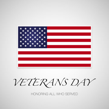 Happy Veterans Day lettering with USA flag illustration. November 11 holiday background. 