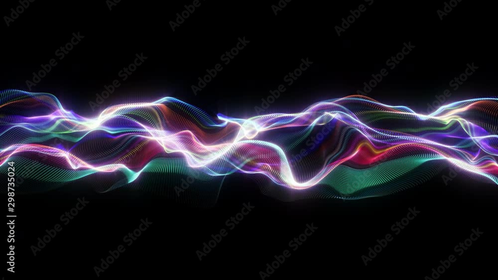 Poster 4k video. lines abstract. looped animation. wave pattern. dotted lines. neon waves. particles backgr