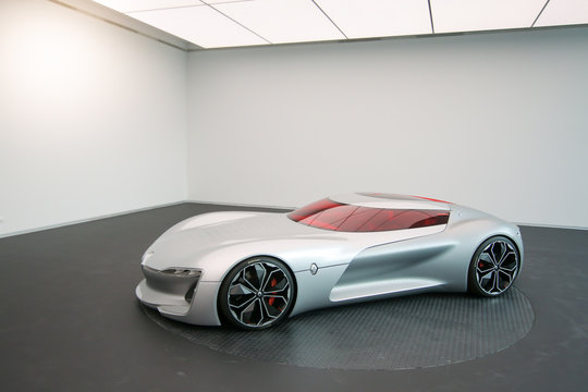 The Renault Trezor concept hypercar is presented to the press during the opening of Renault Bucharest Connected.