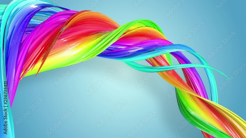 Poster fantastic beautiful ribbons of rainbow color twisted and bent, colorful creative background with sof