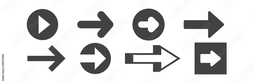 Poster black arrows set on white background. arrow, cursor icon. vector pointers collection. back, next web
