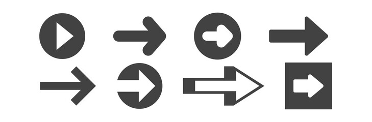 Black Arrows Set on White Background. Arrow, Cursor Icon. Vector Pointers Collection. Back, Next Web Page Sign