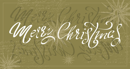Merry Christmas. Vector text Calligraphic Lettering design card template with snowflakes. Creative typography for Holiday Greeting Gift Poster. Calligraphy Font style Banner.