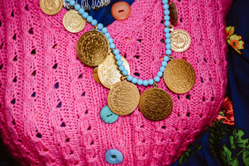 Turkish Ottoman style gold coins on a string