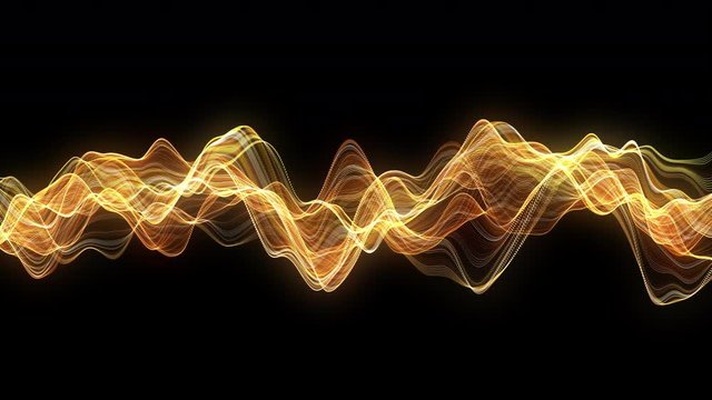 4K video. Lines abstract. Looped animation. Wave pattern. Dotted lines. Neon waves. Golden particles background. Seamless loop. Gold gradient 3840x2160