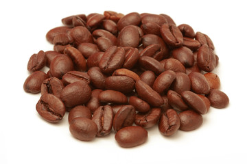 Coffee beans Isolated on white background. Soft focus.