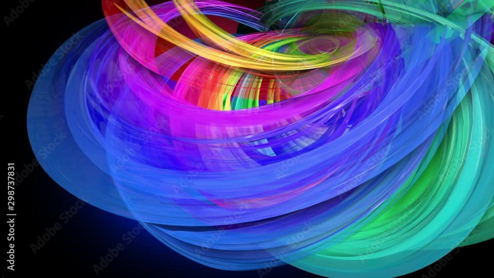 Poster motion graphics 3d looped amazing background with multicolor colorful rainbow ribbons. transparent c