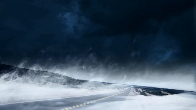 Highway road in the night storm. Horror loop animation
