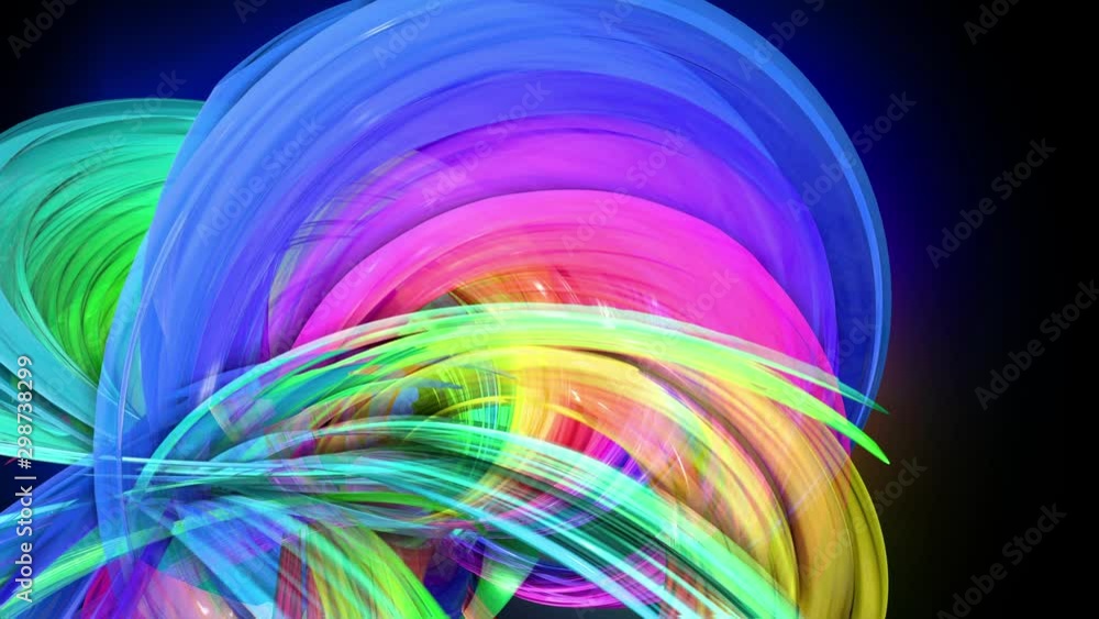 Poster motion graphics 3d looped amazing background with multicolor colorful rainbow ribbons. transparent c