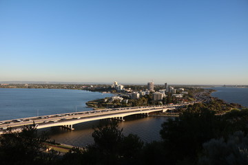 Freeway around Perth City at Swan River, Western Australia