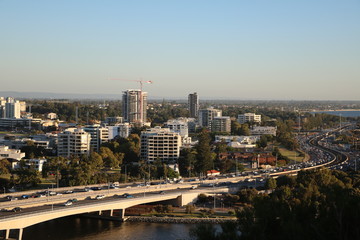 Fototapeta na wymiar Freeway around Perth City at Swan River, Western Australia