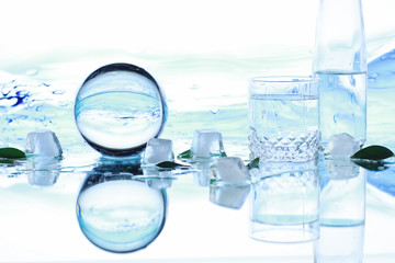 Tools for vision correction. Glasses and lenses with diopters on the background of splashes and...