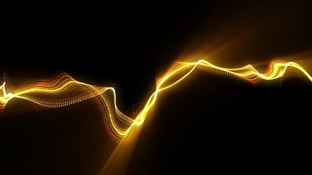 4K video. Lines abstract. Looped animation. Wave pattern. Dotted lines. Neon waves. Golden particles background. Seamless loop. Gold gradient 3840x2160