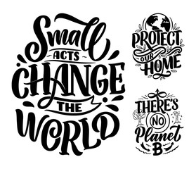 Fototapeta premium Set with Eco bag prints for cloth design. Retail advertising. Lettering quotes for environment concept. Organic design template. Typography illustration.