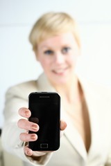 woman with mobile phyone on white background stock photo