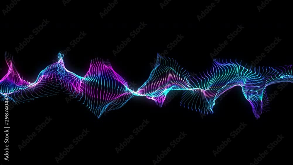 Poster 4k video. lines abstract. looped animation. wave pattern. dotted lines. neon waves. particles backgr