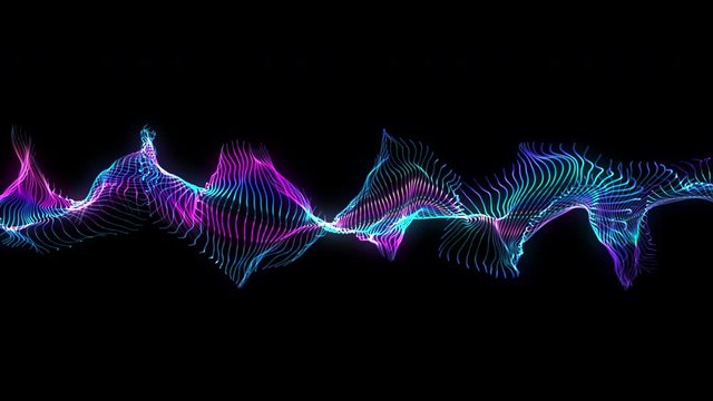 4K video. Lines abstract. Looped animation. Wave pattern. Dotted lines. Neon waves. particles background. Seamless loop. Blue and red gradient 3840x2160