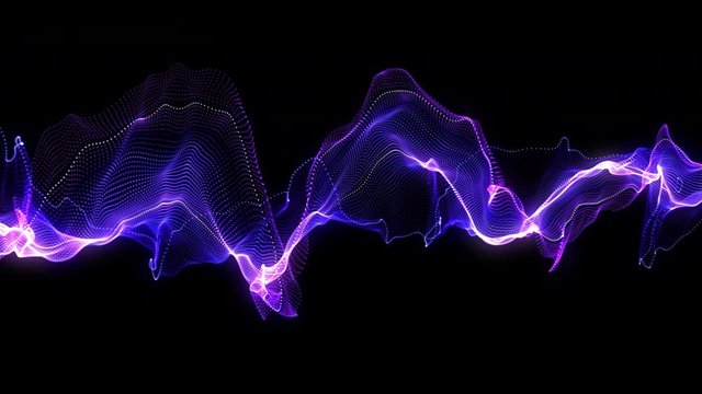 4k video. Looped animation. Wave pattern. Dotted lines. Neon waves. particles background. Seamless loop. Pink and violet color. 3840x2160