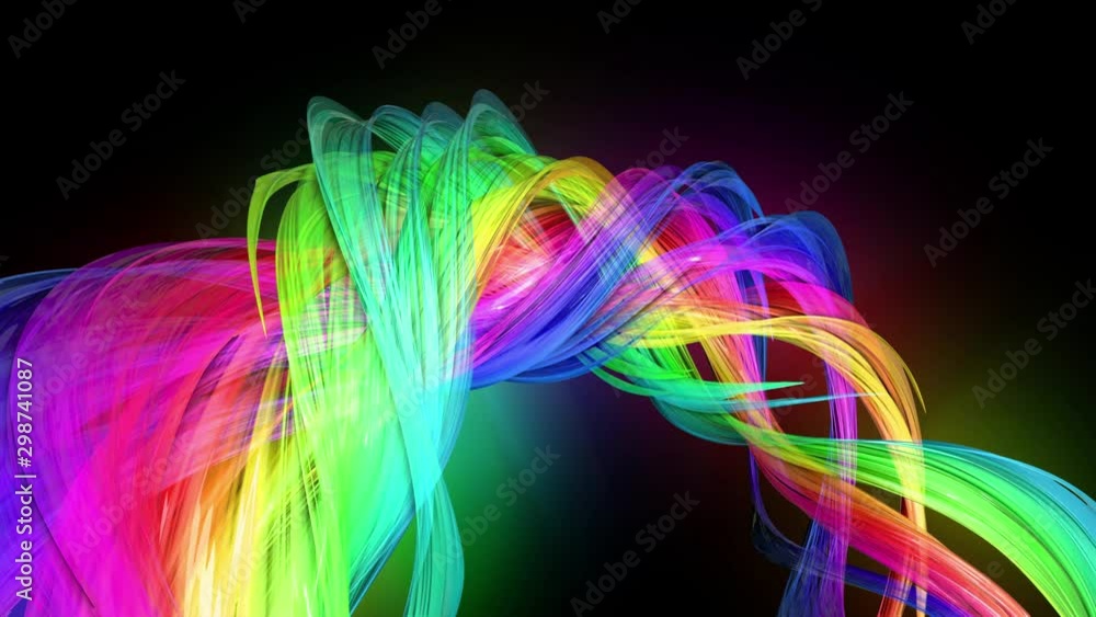 Poster motion graphics 3d looped amazing background with multicolor colorful rainbow ribbons. transparent c