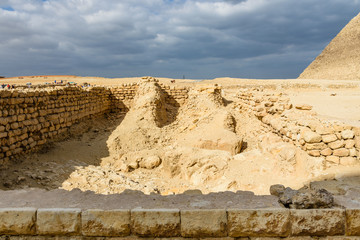 Ancient ruins near the great pyramids in Giza plateau. Cairo, Egypt