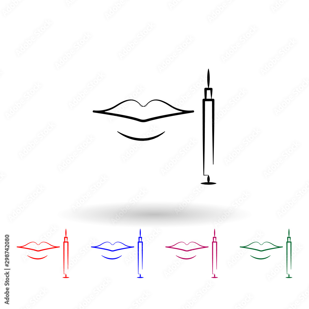 Poster syringe and lips multi color icon. simple outline, thin line vector of antiaging icons for ui and ux