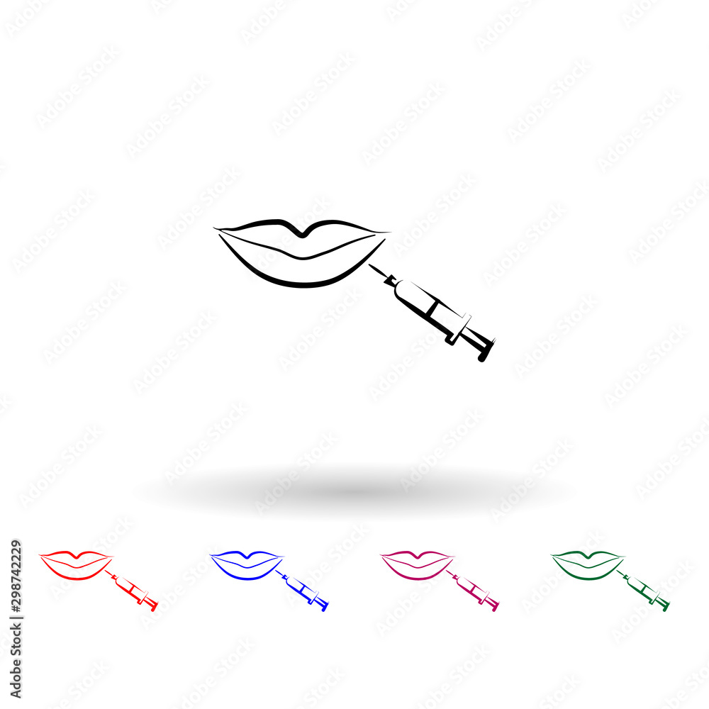 Poster a syringe on the lips multi color icon. simple outline, thin line vector of antiaging icons for ui a