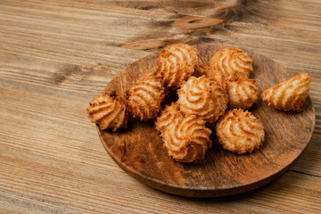 Natural baked coconut cookies or cocoanut macaroons with coco chips