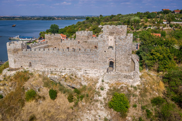 Fototapeta premium Aerial panorama view of newly restored Ram castle former Turkish stronghold on the bank of the river Danube in Serbia former Yugoslavia