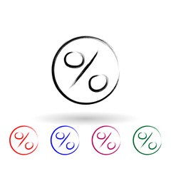 Percent sign sketch style multi color icon. Simple thin line, outline vector of banking icons for ui and ux, website or mobile application