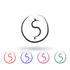 Dollar sign sketch style multi color icon. Simple thin line, outline vector of banking icons for ui and ux, website or mobile application