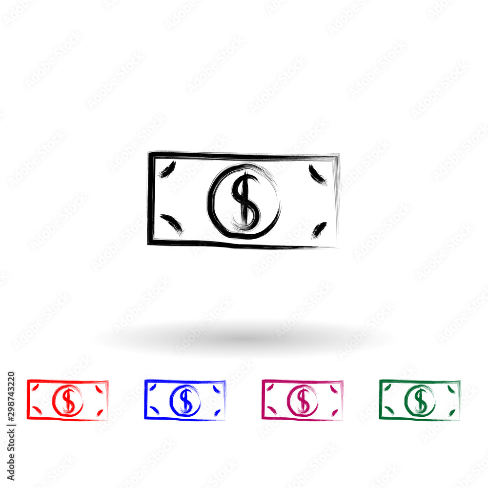 Poster dollar bill sketch style multi color icon. simple thin line, outline vector of banking icons for ui 