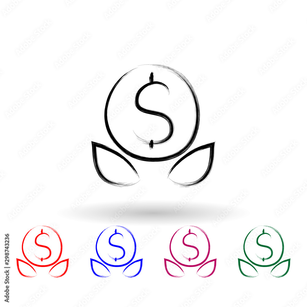 Poster money plant sketch style multi color icon. simple thin line, outline vector of banking icons for ui 