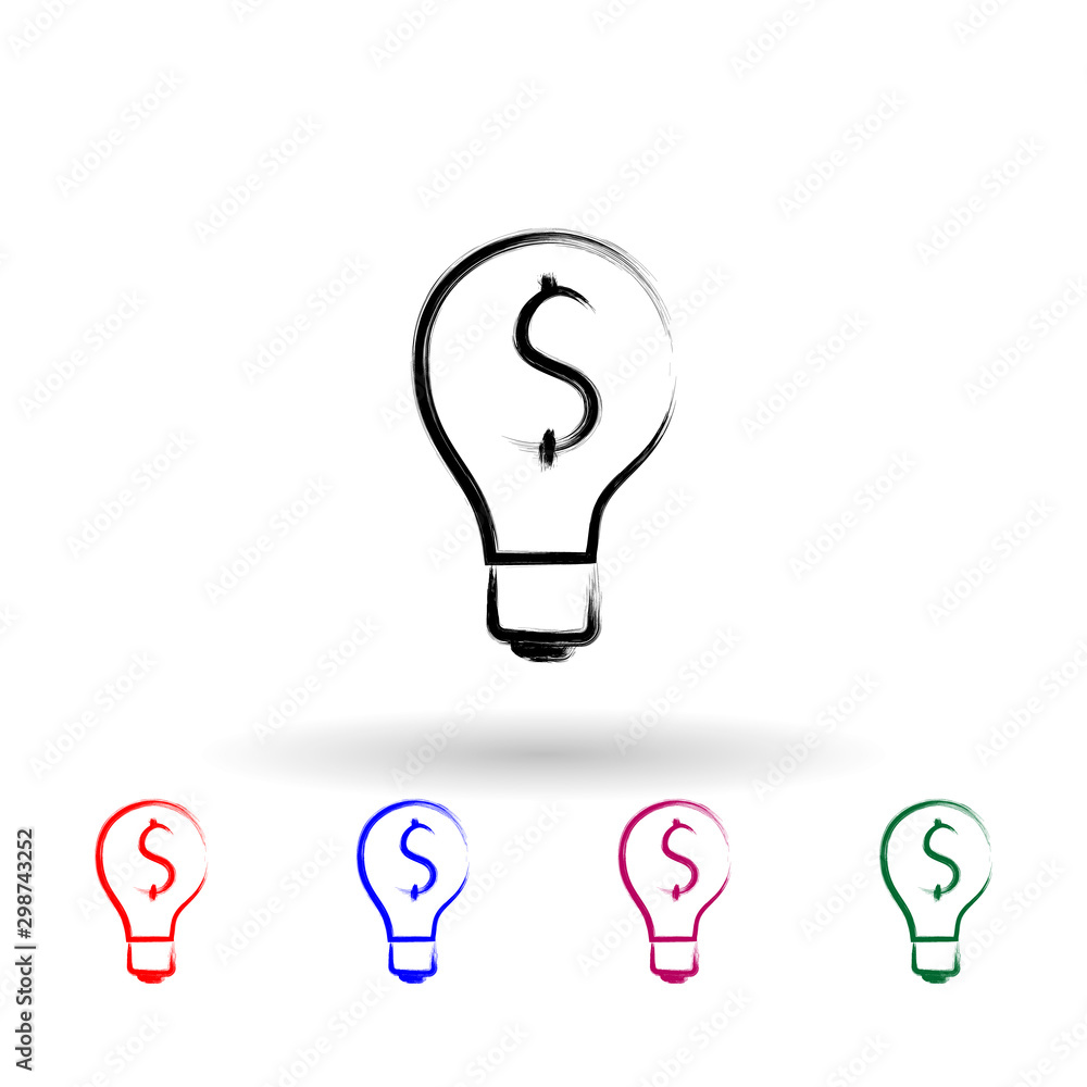Poster light bulb dollar sketch style multi color icon. simple thin line, outline vector of banking icons f