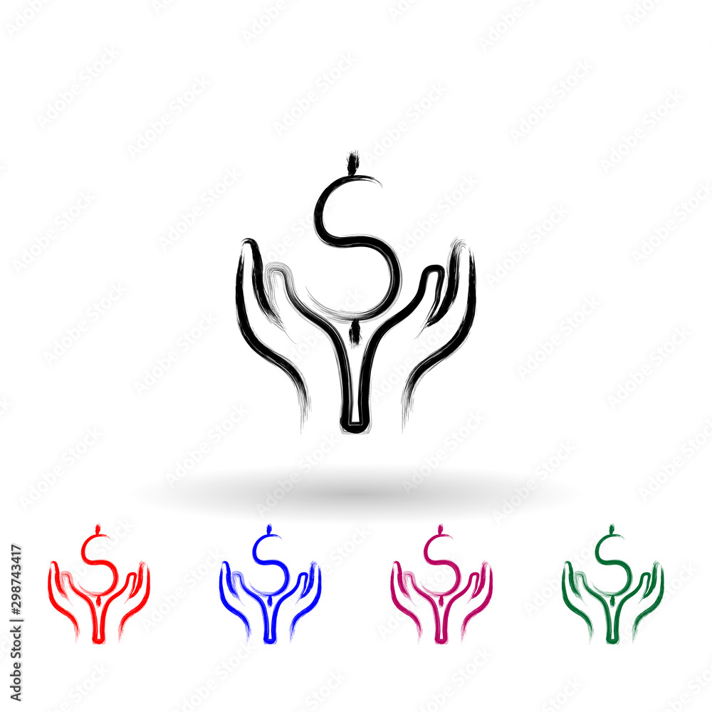 Poster hands and money sketch style multi color icon. simple thin line, outline vector of banking icons for