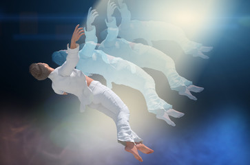 Soul leaving the body upon death . meditation and dream concept 3d   render