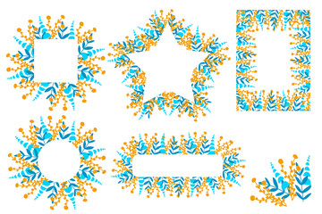 Editable fashion template with orange and blue drawn plants for invitations