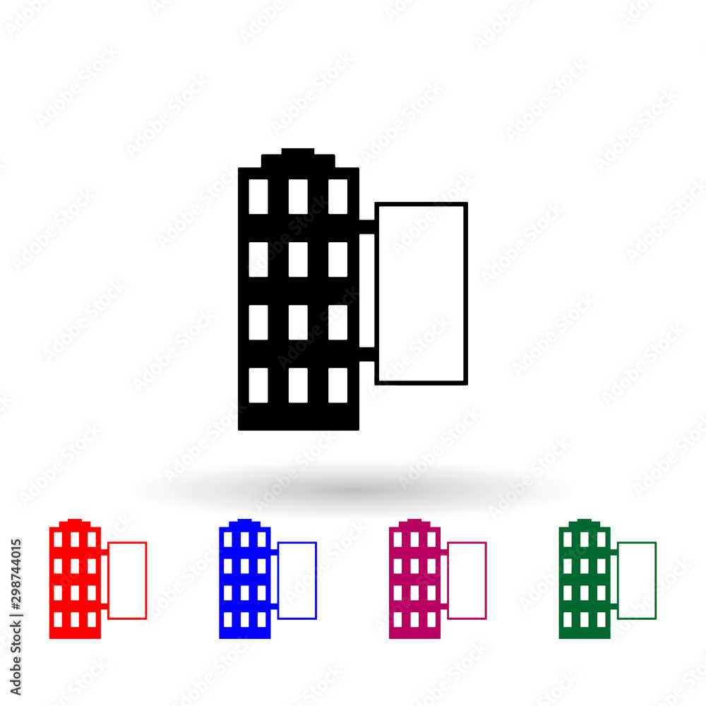 Poster billboard on building multi color icon. simple glyph, flat vector of billboards icons for ui and ux,